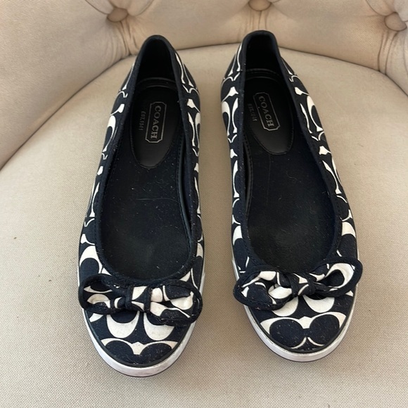 Coach Shoes - Coach black and white logo flats size 8